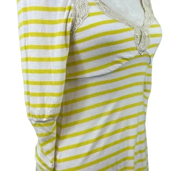 Free People yellow and white striped shirt with lace trim size small - Picture 9 of 10